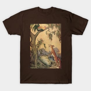 Vintage Aesop's Fables, the Fox, the Rooster and the Dog T-Shirt